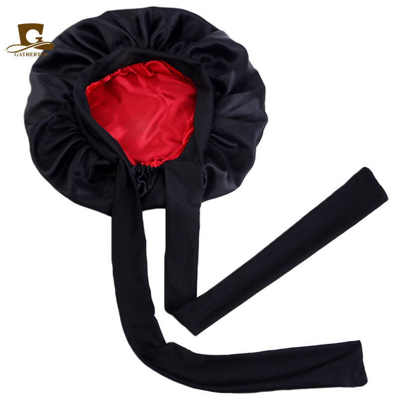 Double-layer Colored Ribbon Nightcap Beauty Hair Care Cap Knotted Turf Cap JDB-301L-1