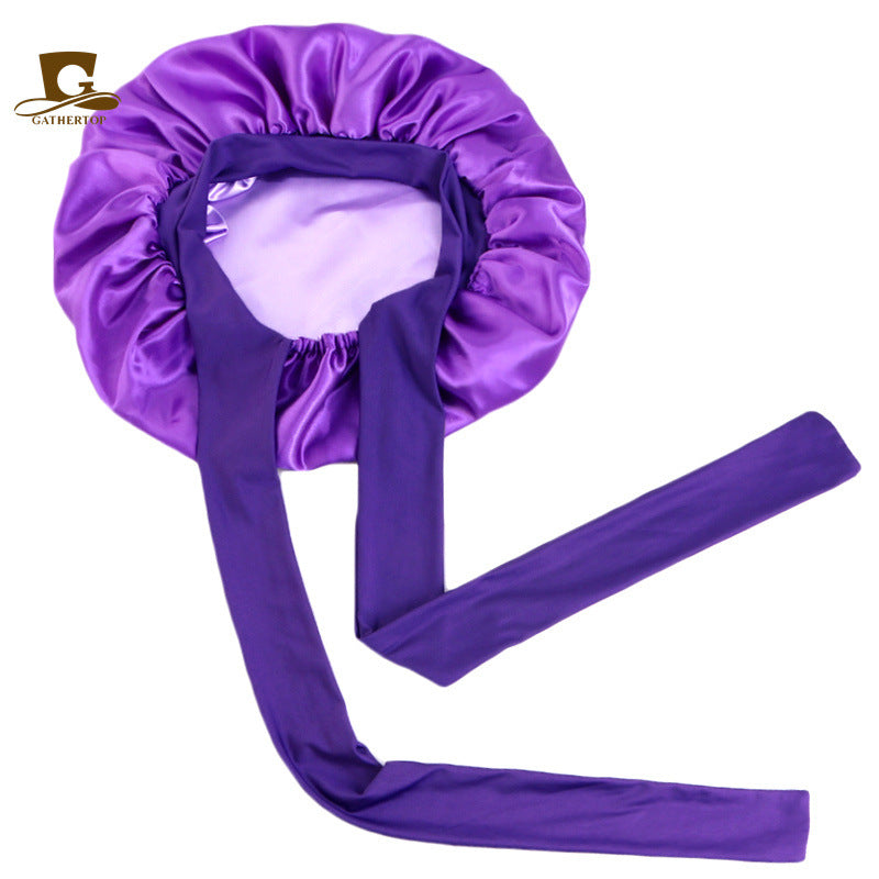 Double-layer Colored Ribbon Nightcap Beauty Hair Care Cap Knotted Turf Cap JDB-301L-1